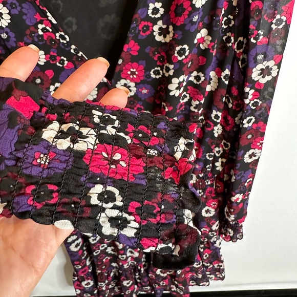 Michael Kors Azalea Psych Garden Wrap dress L georgette elastic Waist 10 flower - Picture 7 of 13
